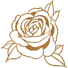 Glittery golden rose flower outline sticker overlay design element