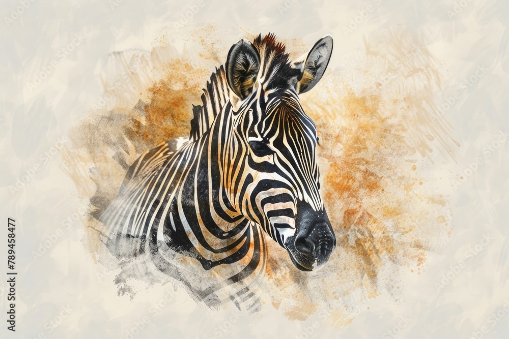 Poster detailed digital painting of a zebra's head, suitable for various design projects