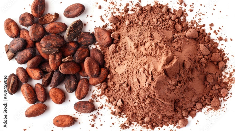 Poster a pile of cocoa beans ready for processing. suitable for food and agriculture concepts