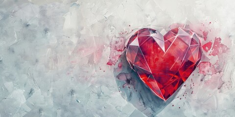 A painting of a red heart on a white background. Suitable for various romantic occasions