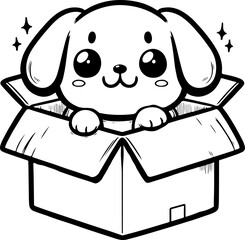 Chien ou chiot dessin animé style cartoon - manga - kawaii pour page ou livre de coloriage pour enfant. Isolé du fond, dessin au trait noir totalement transparent et prêt a colorier et ajuster. 