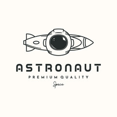 astronaut rocket line art logo vector minimalist illustration design, astronaut space logo design
