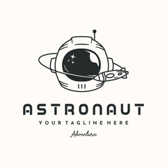 space rocket line art logo vector minimalist illustration design, astronaut helmet logo design