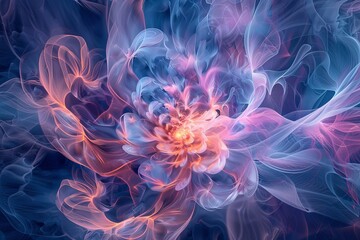 Obraz premium Abstract fractal patterns and shapes. Dynamic flowing natural forms. Flowers and spirals. Mysterious psychedelic relaxation pattern. generative ai