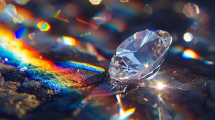 Brilliant diamond on a dark background close-up macro photography