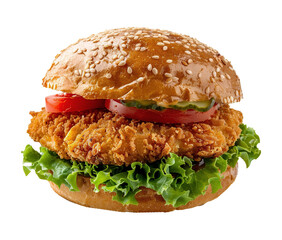 Breaded chicken sandwich isolated on transparent background