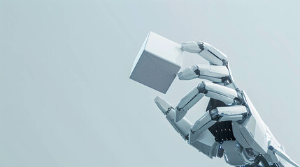 Fototapeta premium Hand of robotic holding cube represent a larger amount of data and more modern technology
