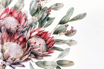 Obraz premium Colorful flowers with green leaves in a painting. Ideal for interior decoration