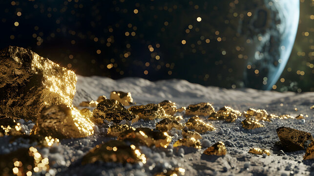 The discovery of gold in outer space, gold on the moon, outside the world