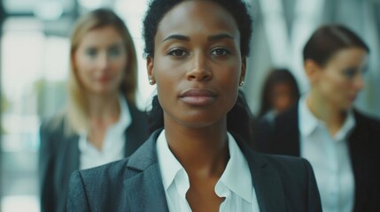 A woman standing in front of a group of other women. Ideal for leadership and teamwork concepts - obrazy, fototapety, plakaty