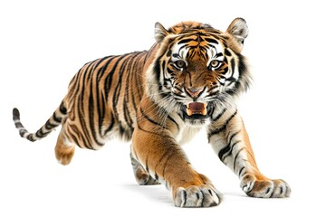 Naklejka premium a tiger pounce with sharp claws and roared isolated on white background 
