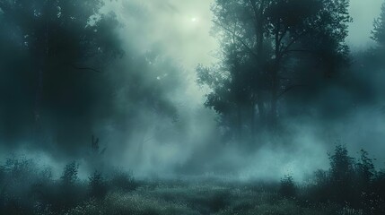 Mystical Mistwood: Enchanted Forest in Ethereal Mist. Concept Enchanted Forest, Ethereal Mist, Mystical Theme, Nature Photography, Magical Atmosphere - obrazy, fototapety, plakaty