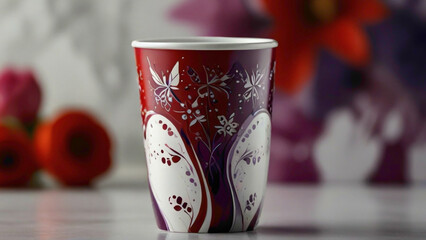 cup with unique artwork on the cup wavered background in light and dark gradient background...