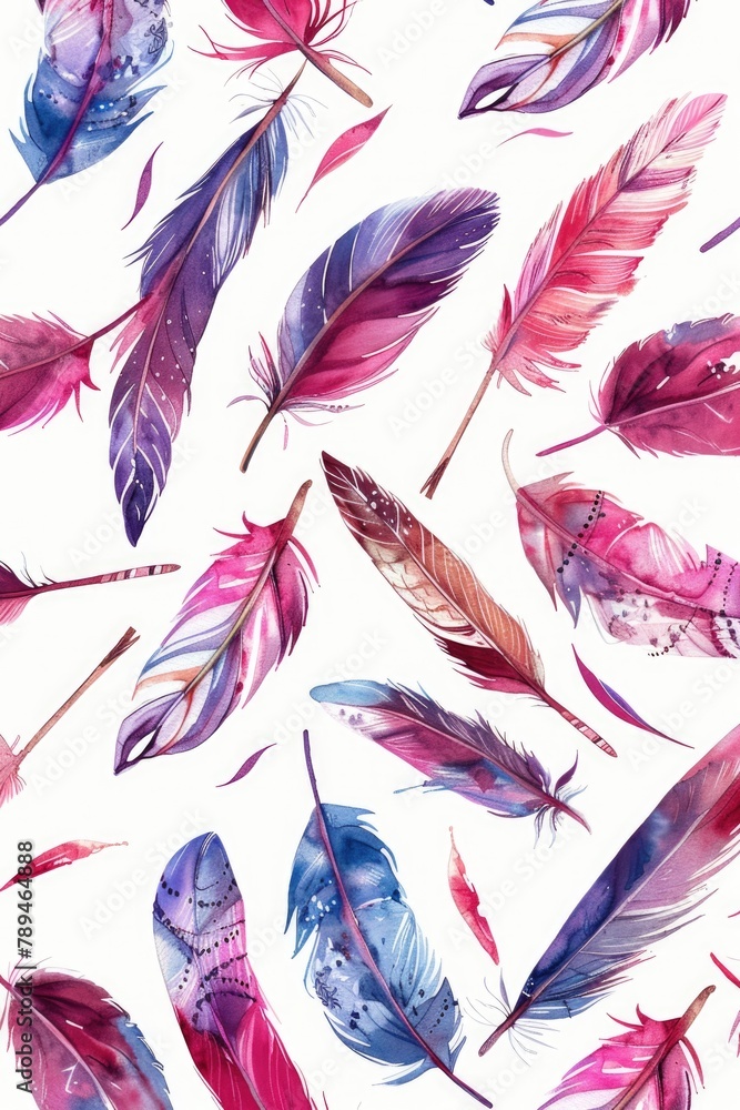 Poster vibrant feathers on a clean white backdrop, perfect for various design projects