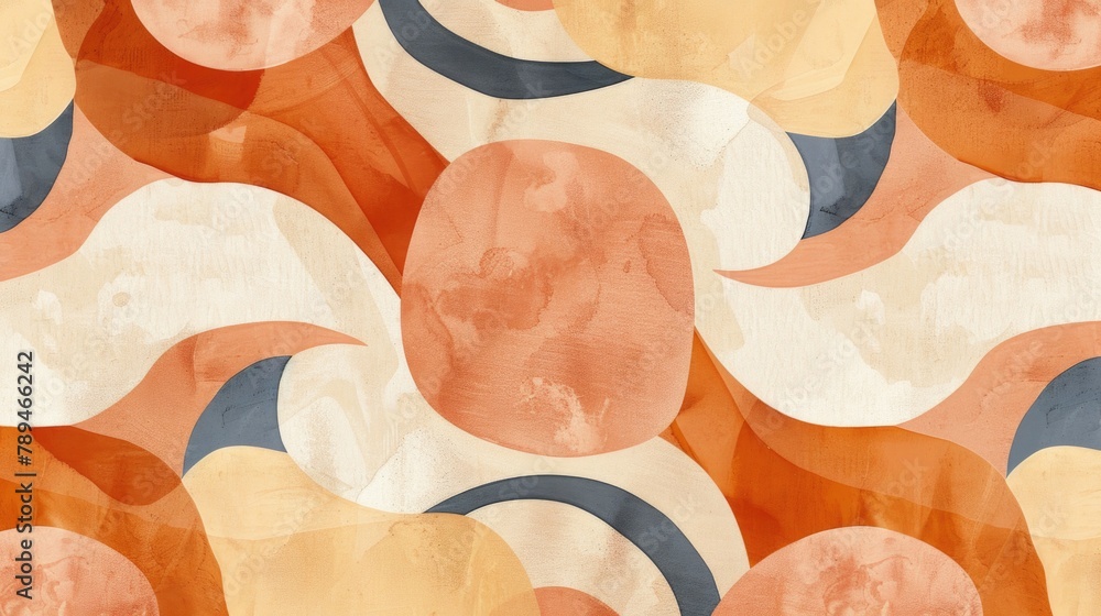 Poster an abstract painting featuring oranges and white circles. suitable for artistic and modern design pr