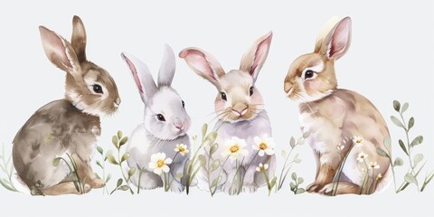 Three cute bunnies sitting side by side. Ideal for Easter-themed designs
