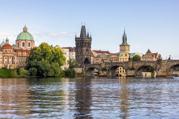 View of Charles Bridge over Moldau river, Prague Czech Republic