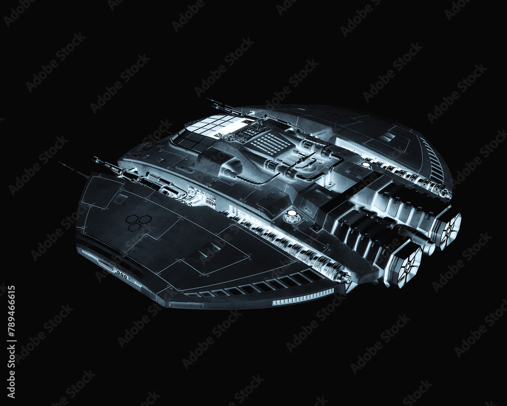 Wall mural alien spaceship is passing by on drone rear view