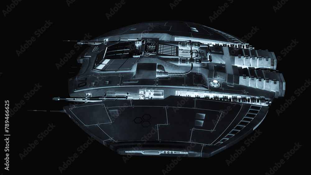 Wall mural alien spaceship is passing by on drone side view