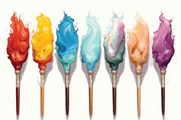 colorful color splashes paintbrush row isolated on white background
