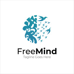 Mind logo, combination of mind and bird symbol of freedom, flat design logo template, suitable for health companies, psychiatrists