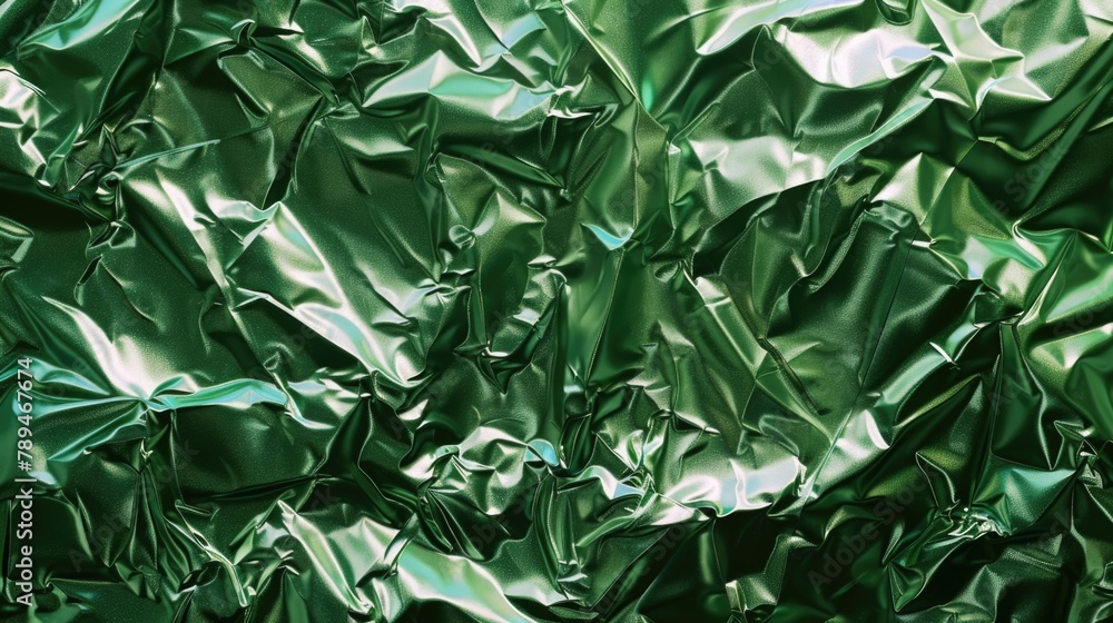 Poster close up of a shiny green fabric, suitable for various design projects