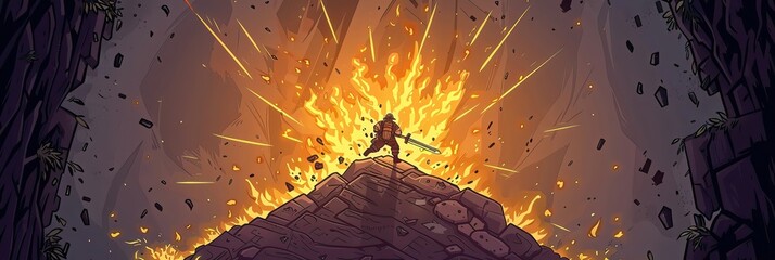 A firefighter battles a raging inferno, their bravery mirroring the courage required to overcome business obstacles - obrazy, fototapety, plakaty