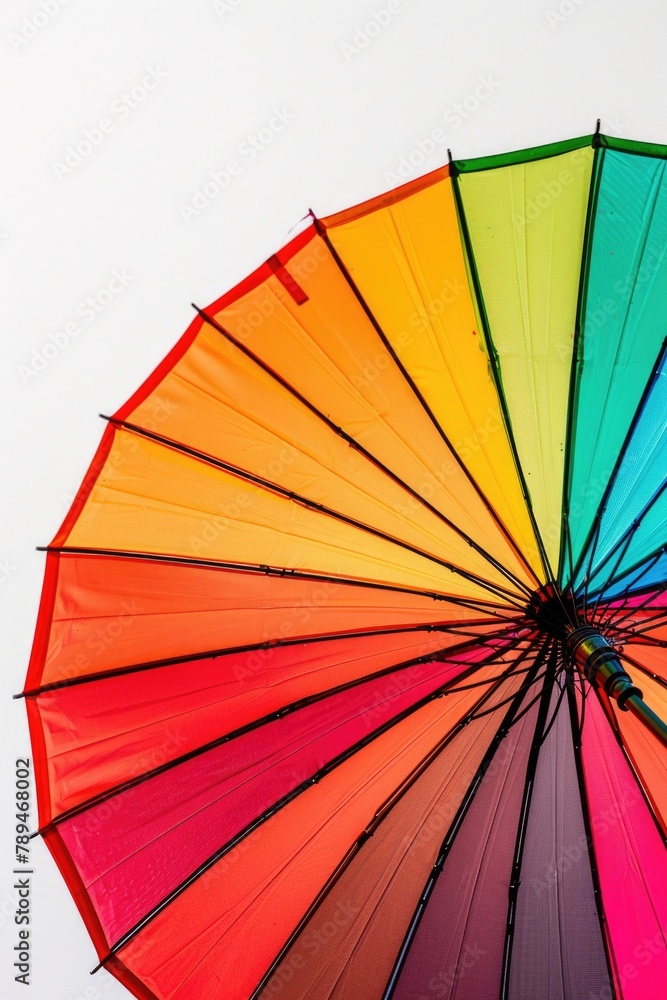 Aufkleber Bright rainbow colored umbrella against a clear white sky. Perfect for adding a pop of color to any design project