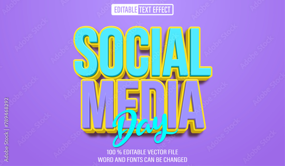 Poster editable 3d text style effect - social media day text effect template