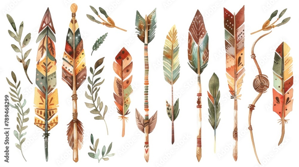 Poster vibrant watercolor arrows in various colors. suitable for graphic design projects