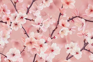 Delicate Cherry Blossoms Blooming on Soft Pink Background. Generative Ai