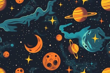 Colorful Celestial Bodies in a Vibrant Space Pattern. Generative Ai