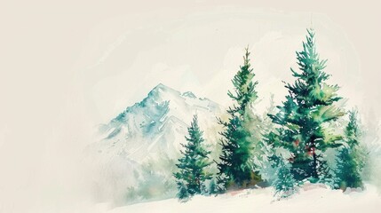 Fototapeta na wymiar A serene watercolor painting of a snow covered mountain. Ideal for nature and winter themed projects