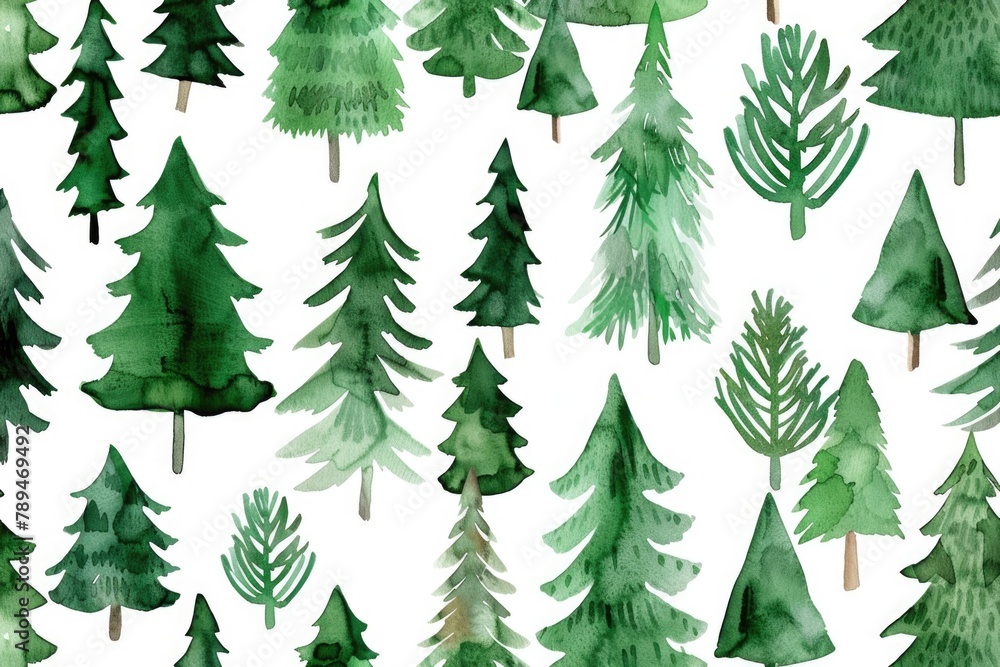 Poster A group of green trees isolated on a white background. Suitable for nature and environmental concepts
