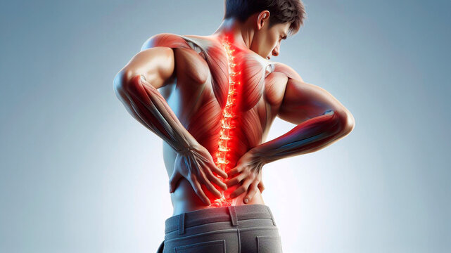 Man in pain with backache. Highly detailed, realistic images