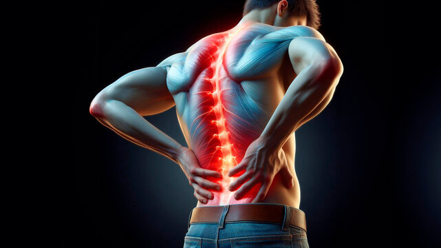 Man in pain with backache. Highly detailed, realistic images