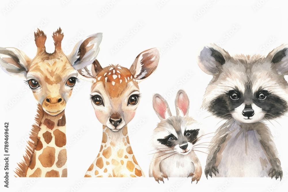 Canvas Prints A group of various animals standing side by side. Suitable for wildlife and conservation concepts