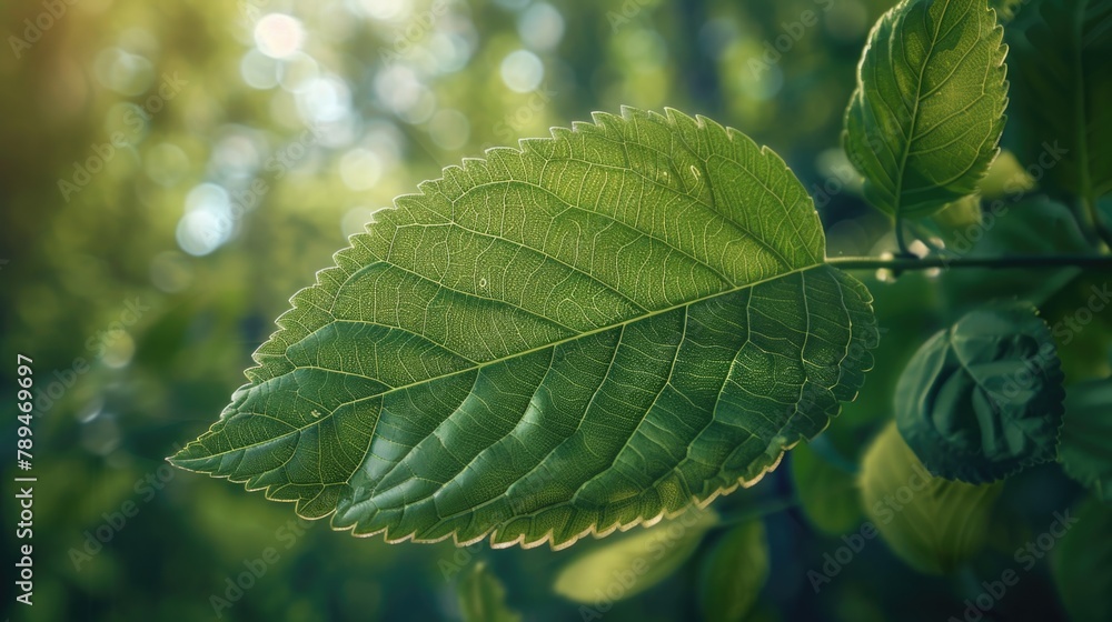 Poster Detailed view of a leaf on a tree, suitable for nature concepts