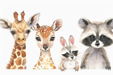 A group of various animals standing side by side. Suitable for wildlife and conservation concepts