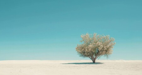 A single tree in the middle of the desert with a bright blue sky  generated AI	 