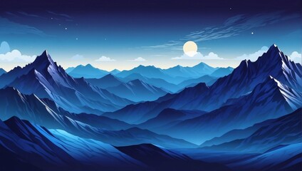 Landscape with indigo mountains. Mountainous terrain. Abstract nature background. Vector illustration. - obrazy, fototapety, plakaty