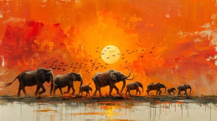 Naklejka premium The Great Migration, Follow the journey of a family of endangered animals as they navigate changing habitats and human encroachment in their quest for survival. Generated AI.