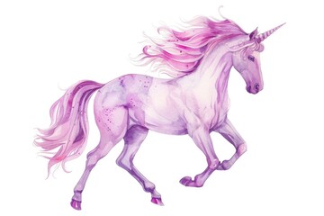 Obraz na płótnie Canvas A beautiful watercolor painting of a unicorn with a pink mane. Perfect for children's books or fantasy-themed designs