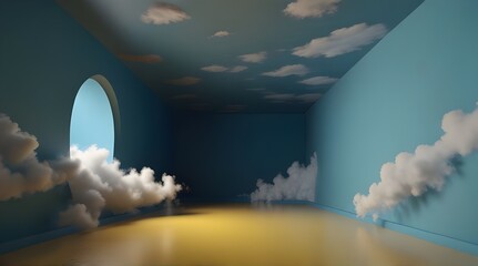 3d render, abstract minimal red background with white clouds flying out the tunnel.generative.ai 