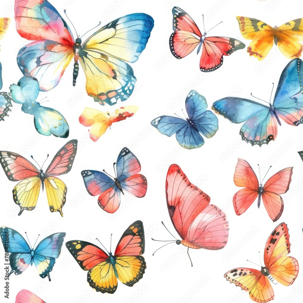 Poster Group of colorful butterflies on a plain white background. Suitable for various design projects