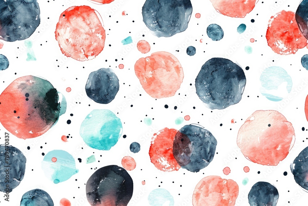 Poster Abstract pattern of red and blue circles and dots. Suitable for graphic design projects