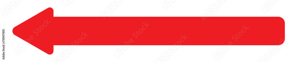 Poster long arrow vector icon. red horizontal arrow. straight long arrow, left thin line, black cursor, hor