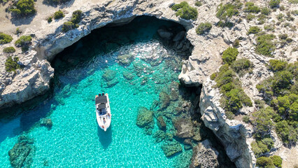 aerial pictures made with a dji mini 4 pro drone over Blue Lagoon, Cyprus.