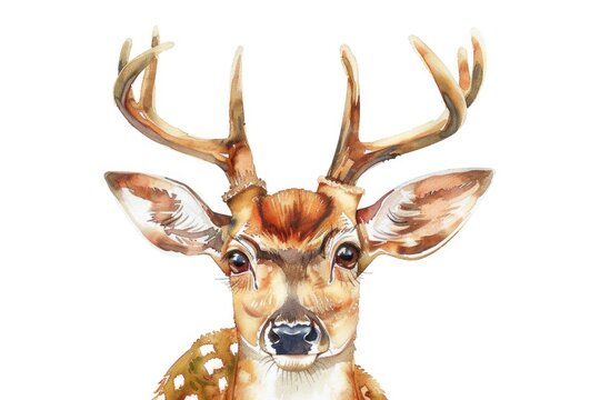 A beautiful watercolor painting of a deer's head. Perfect for nature-themed designs