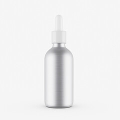 3d Silver Empty Cosmetic Oil Dropper Bottle With Cap Isolated On White Background 3d Illustration